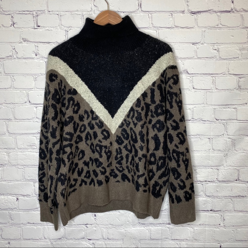 Allison NY Leopard Print Colorblock Turtleneck